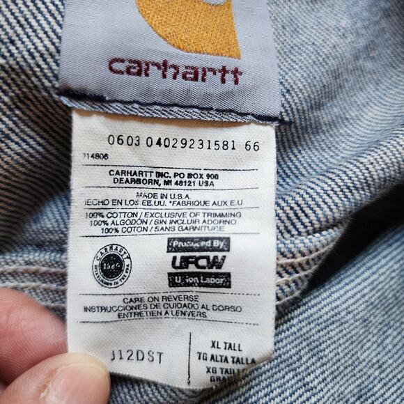 Vintage Carhartt Jean Jacket Mens Size XL Tall Denim Trucker Made In USA J12DST - Picture 10 of 10